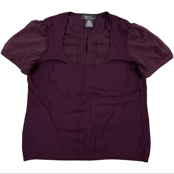 4/$32 George size medium deep burgundy/maroon sheer short puffy sleeve top - Picture 1 of 8